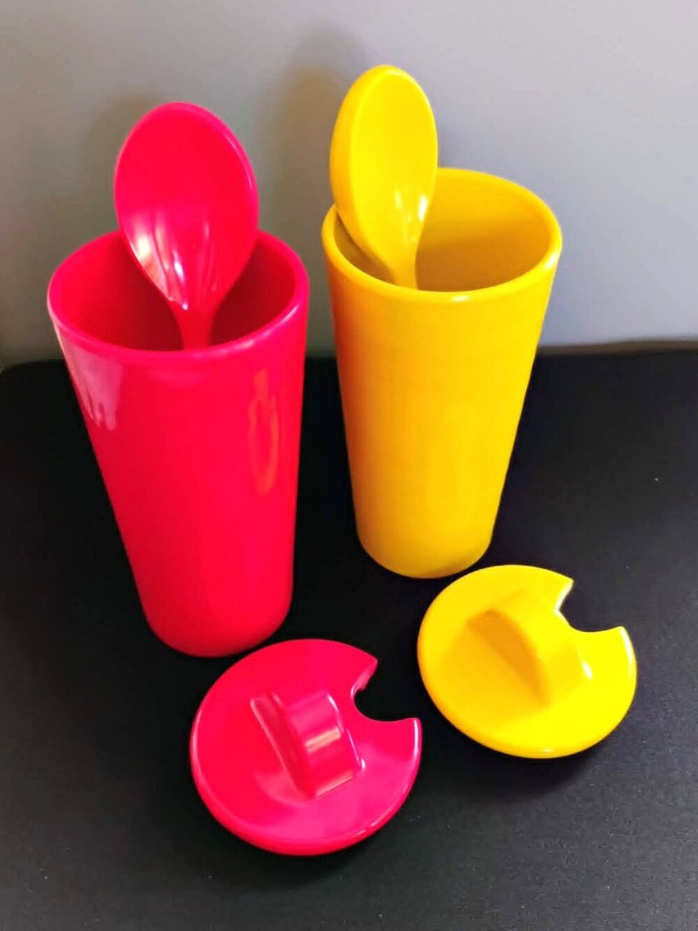 70s Pop Art Ketchup & Mustard Servers - Complete Set with Spoons